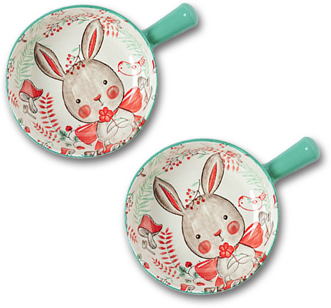 TEAOZ 單柄動物圖案焗烤陶瓷碗組 TZ42, 薄荷綠, 2個