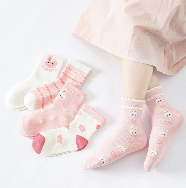 Bebeniz 兒童兔子花朵網眼襪5雙組