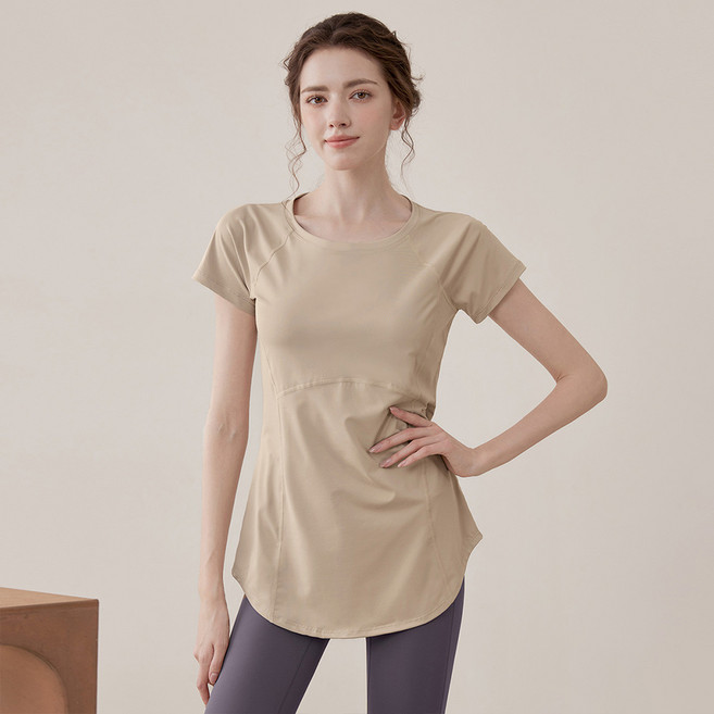 씨오브비 여성용 라운드넥 힙커버 반팔 요가 티셔츠