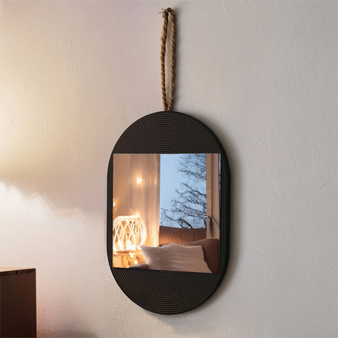 맙소샵 뷰티오브제 유니크 인테리어 벽거울 타원 HR2598, 블랙