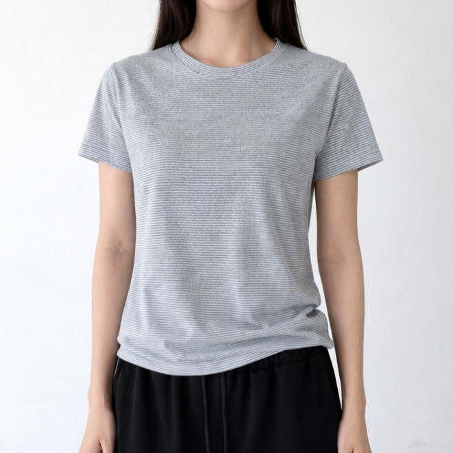 라라온 여성용 라운드넥 스트라이프 반팔 티셔츠 26TSP3800