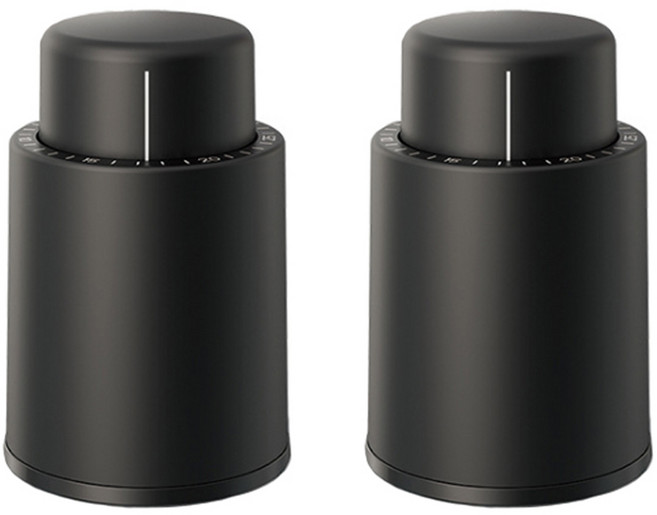 트래블큐브 프리미엄 진공 와인 스토퍼 오픈일 표시, 블랙, 2개