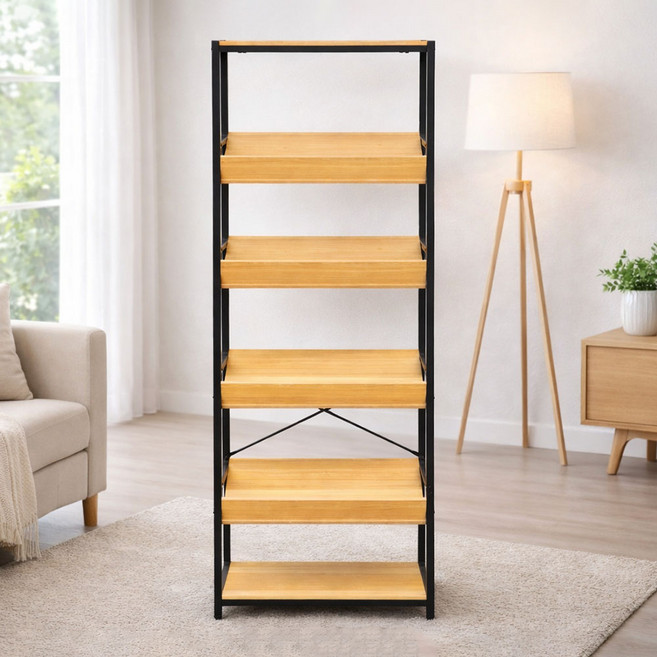 가구느낌 철제 책꽂이 인테리어 가드책장 600, 네추럴블랙, 6단