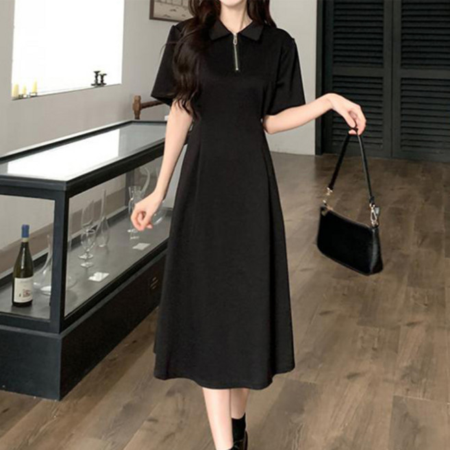 레몬소울 바룬 카라 지퍼 반팔 원피스 빅사이즈 포함