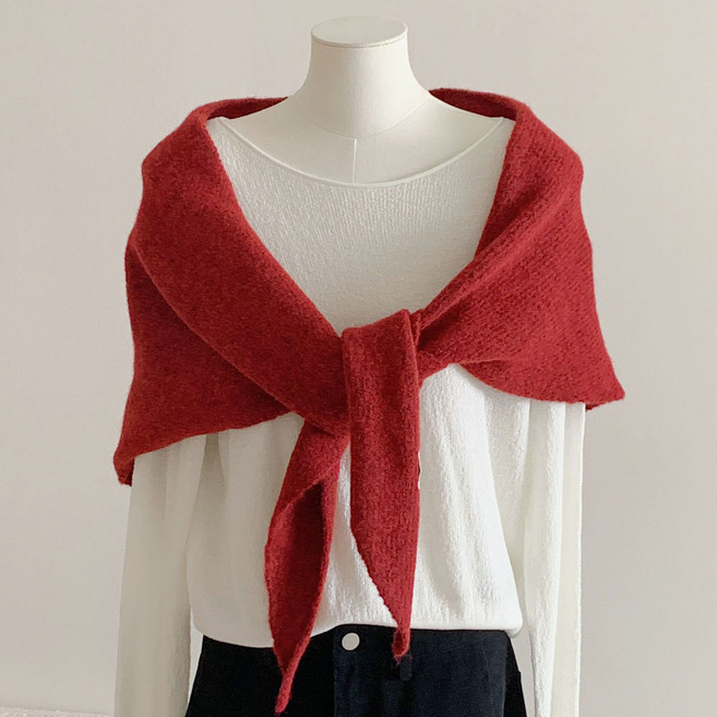 세컨핑크 여성용 프렌치 울 혼방 삼각 숄 머플러