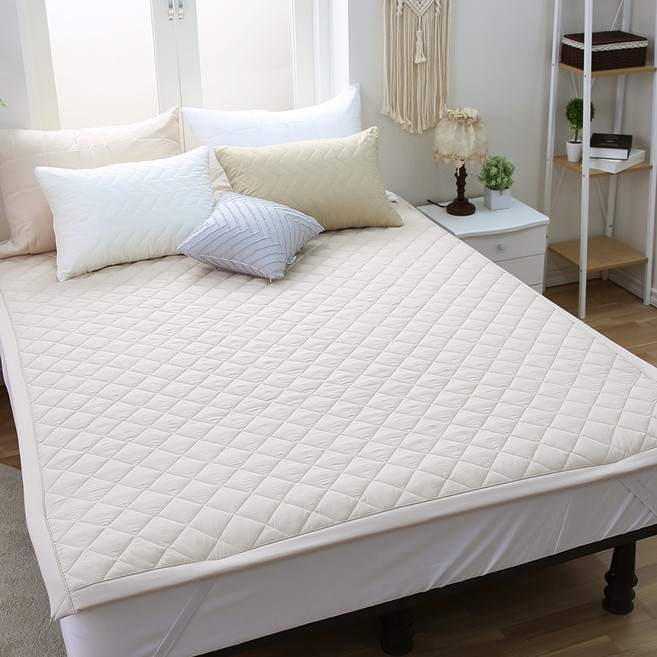 아이닉스 파스텔 바이오워싱 먼지없는 고정밴드 누빔 침대패드, 베이지