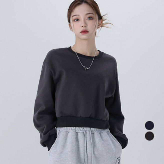 어썸어라운드 여성용 베이직 세미 크롭 맨투맨