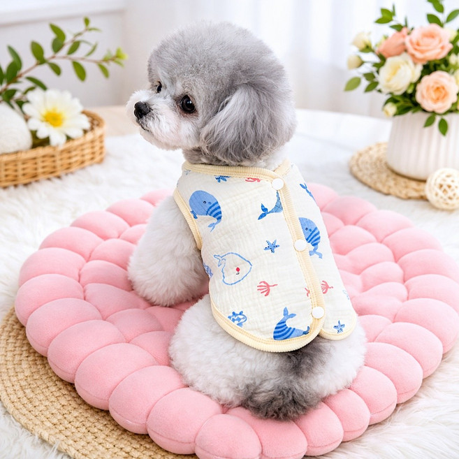 코코스튜디오 반려동물 거즈면 돌핀 조끼, 1개, 고래모양 + 블루