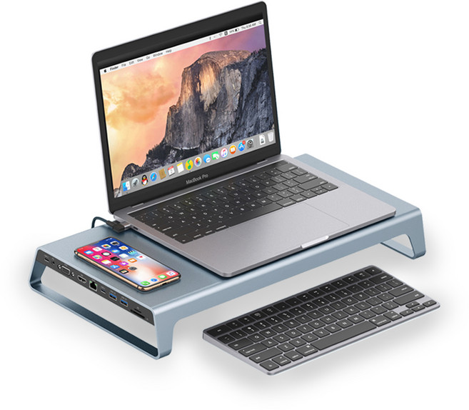 요이치 바이링크 2세대 썬더볼트4 USB C타입 9in1 노트북 거치대형 멀티 허브, 실버, 1개