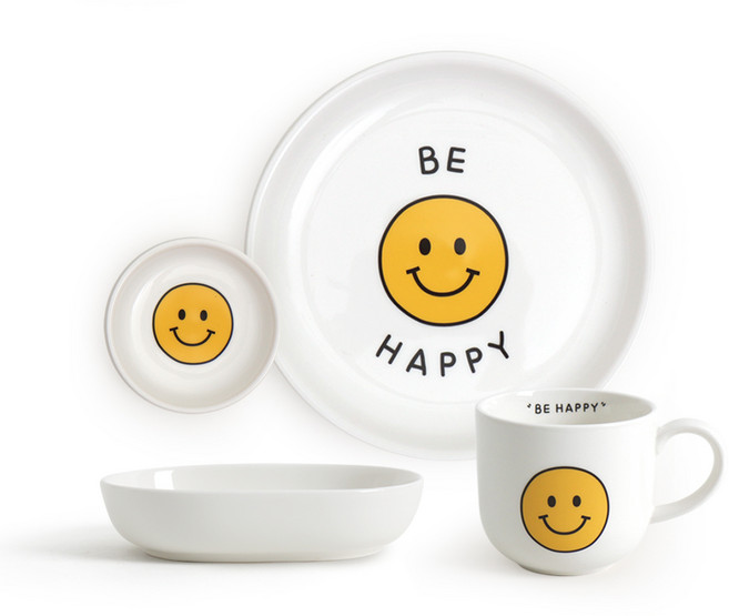 DOHO 스마일 그릇 세트 4p, 화이트, 접시 + 타원볼 + 소스볼 + 머그