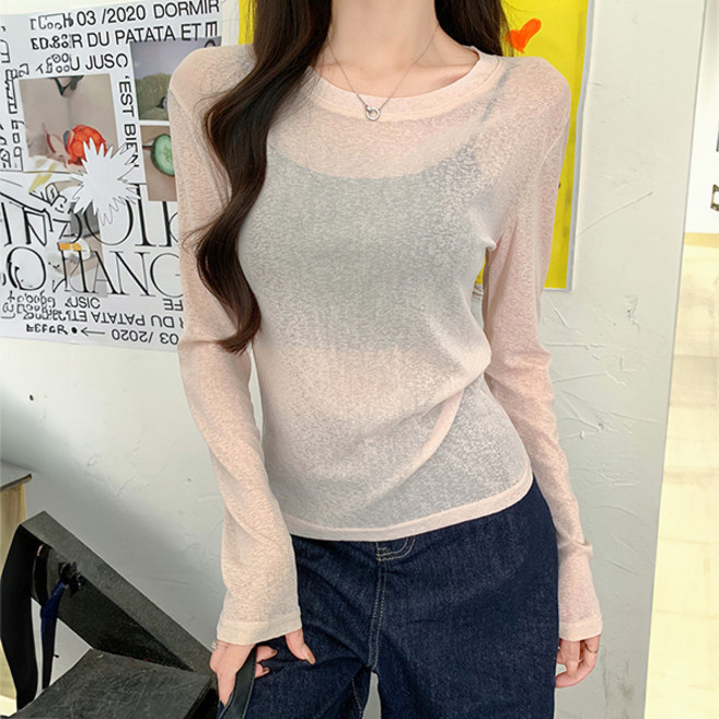 루나걸 여성용 번리볼튼 시스루 긴팔 티셔츠 L26SPT011212