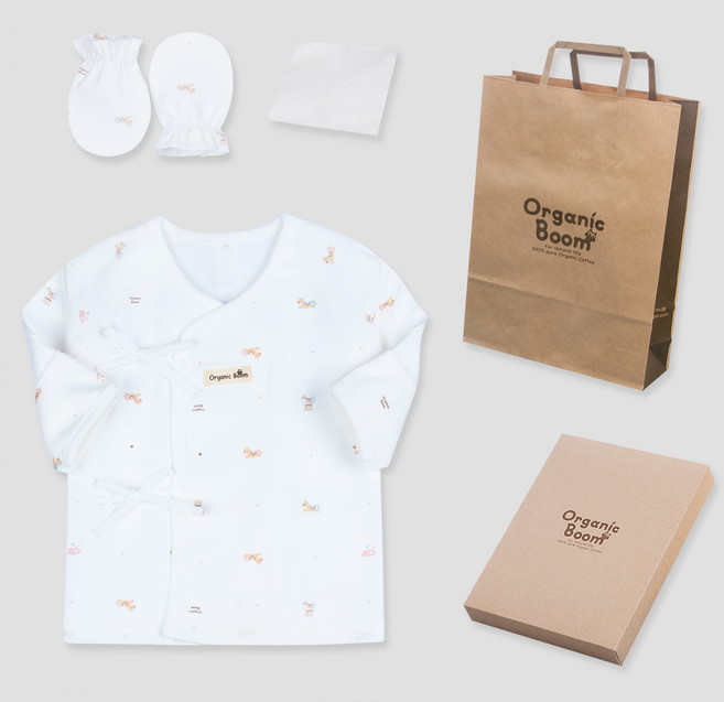 오가닉붐 신생아용 말띠해 사계절 배냇저고리 + 손싸개 + 손수건 + 쇼핑백 + 상자 5종 세트