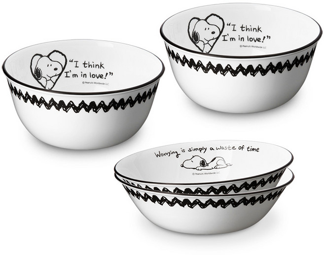 코렐 스누피 앤 찰리 에디션 면기세트 4p, 혼합색상, 소(2P) + 대(2P), 1세트