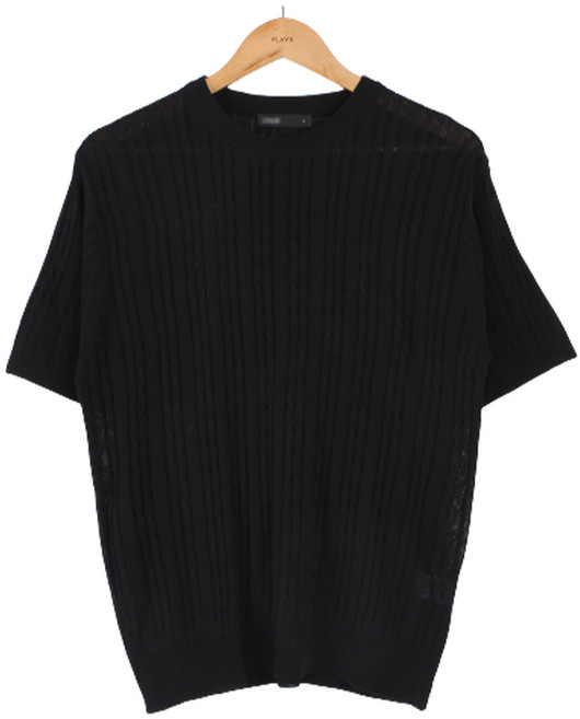 플레이즈 남성용 라운드넥 꽈배기 니트 슬림핏 티셔츠