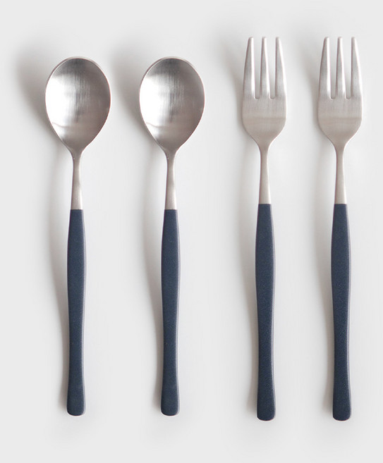 니코트 국내산 Satin 컬러 티스푼 티포크 2인 세트 블루블랙, 1세트, 티스푼 2p + 티포크 2p