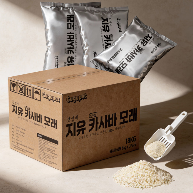 구구펫 응고형 프리미엄 카사바 고양이 모래, 무향, 3개, 6kg