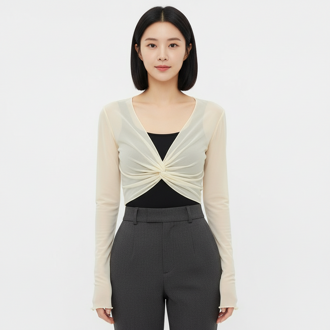 마켓피아 여성용 엄마 시스루 트위스트 볼레로 가디건