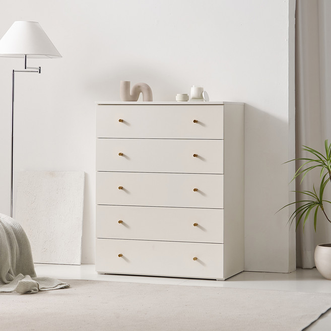 비앙스 코넬 폭넓은 서랍장 800 방문설치, 크림화이트, 5단