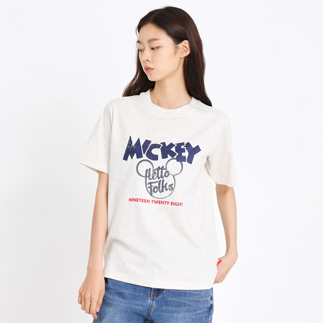 홀하우스 남녀공용 통기성 디즈니 HELLO 미키 반팔 티셔츠 HM2TSU104