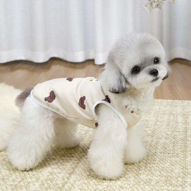 칠시 강아지 러블리 베어 조끼, 아이보리, 1개