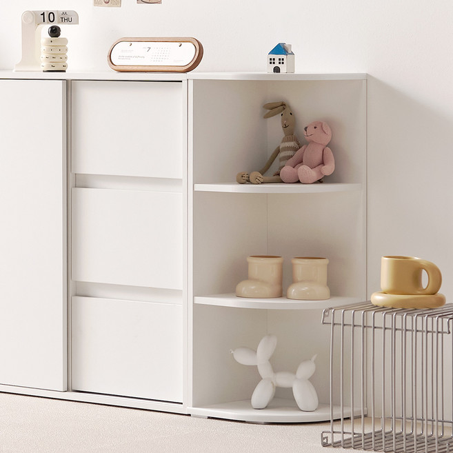 룸앤디 모노 라운드 슬림 수납선반 3단 코너장, 화이트