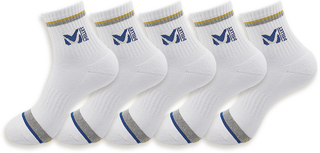 MILLET 男士毛圈氣墊登山襪5雙組 A, 白色, 1套