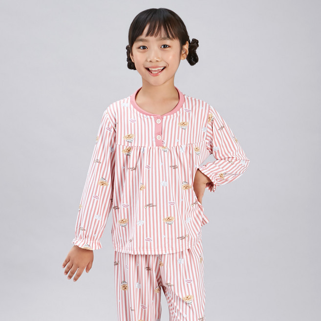 폭스클럽 키즈라인 쿨쿨자 피치기모 파자마 상하의 세트