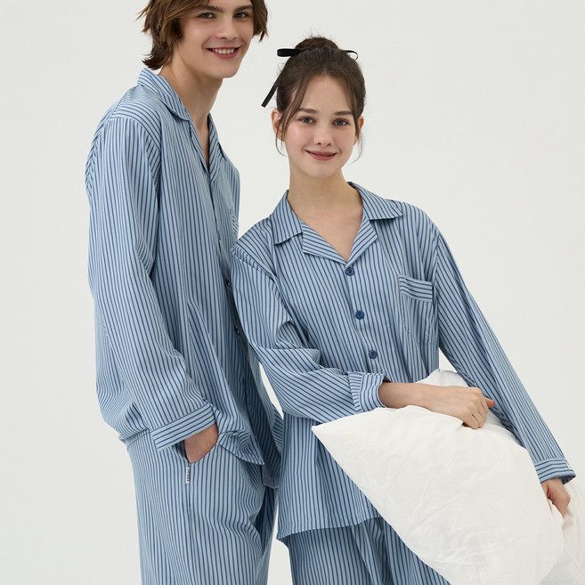 도씨 커플용 실크핏 올데이 긴팔 잠옷 세트 D-3654