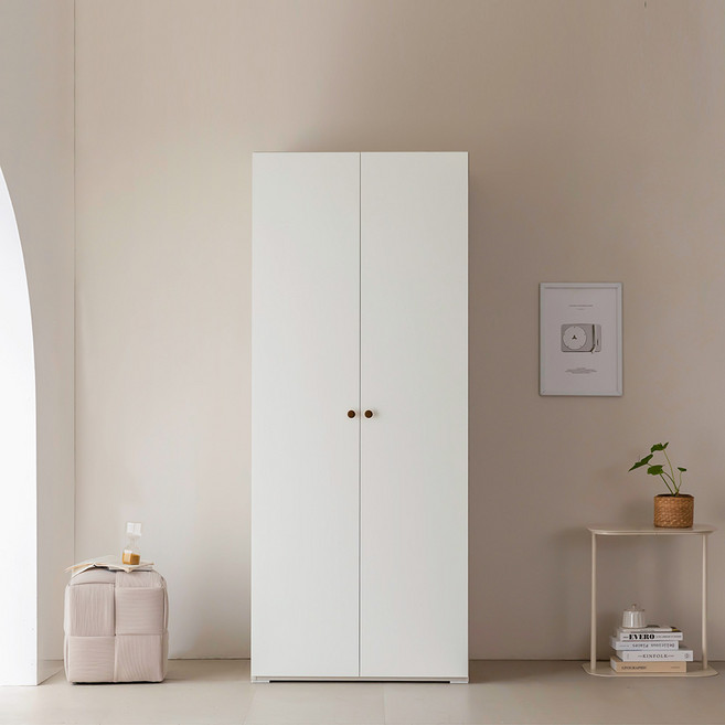 장인가구 단토 E0 2단 행거 옷장 800 방문설치, 무광화이트