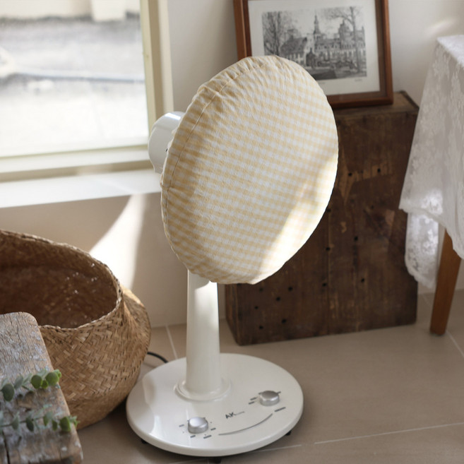 벨라이프 워싱 체크 벽걸이형 선풍기커버, 크림옐로우