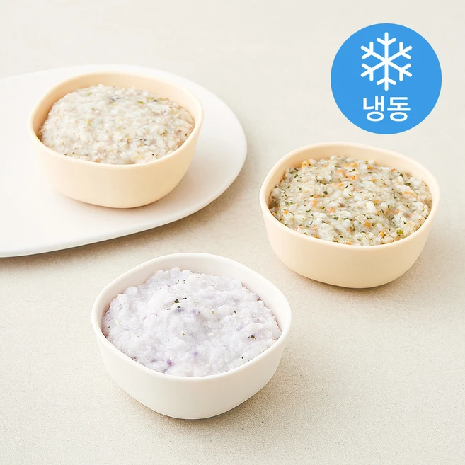 이너프 2단계 죽 3팩 4일 식단 한우느타리애호박죽 150g + 한우로메인당근죽 150g + 닭고기무적채김죽 151g B세트 (냉동), 1세트 - 쿠팡