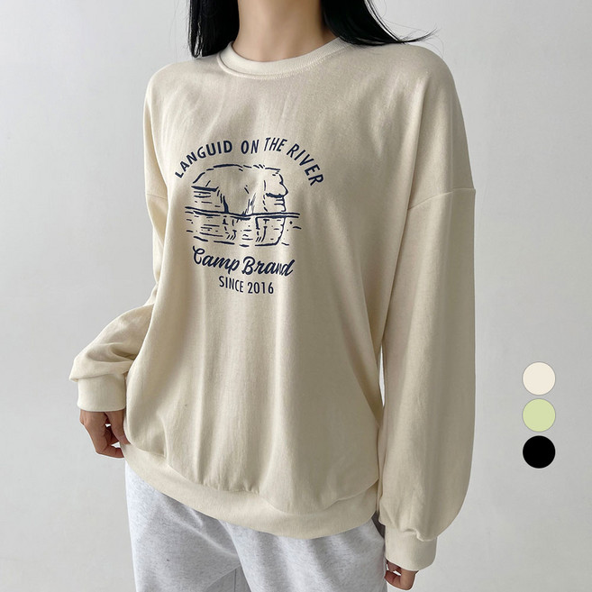 플랜데이 여성용 데일리 루즈핏 리버 레터링 라운드 맨투맨