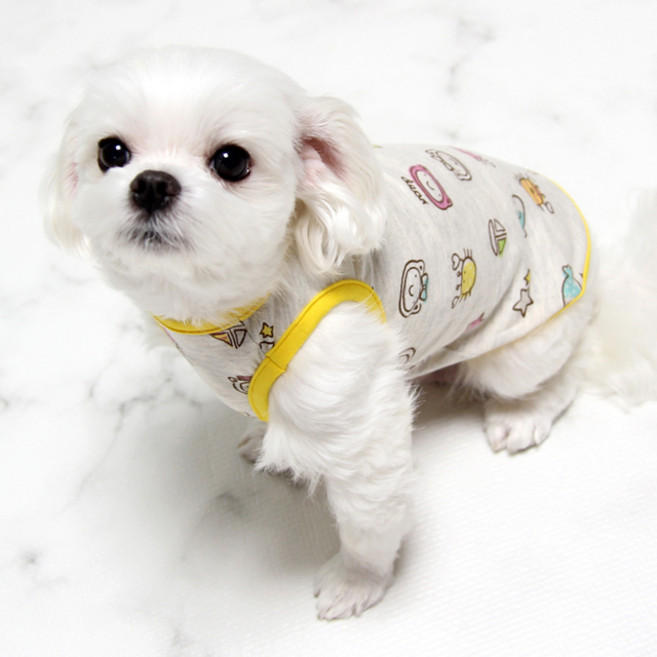 도기코디 강아지 바다친구들 나시, 옐로우, 1개