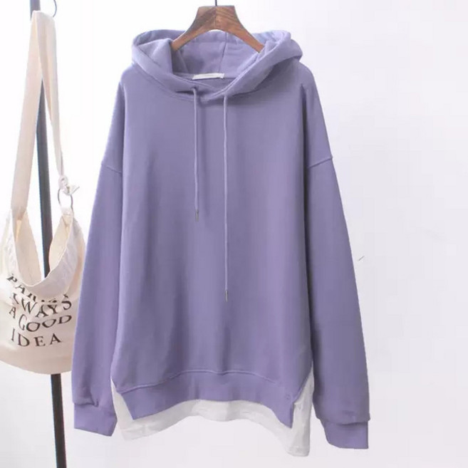 디멜디 여성용 데일리룩 후드 기본스타일 레이어드 긴팔 티셔츠