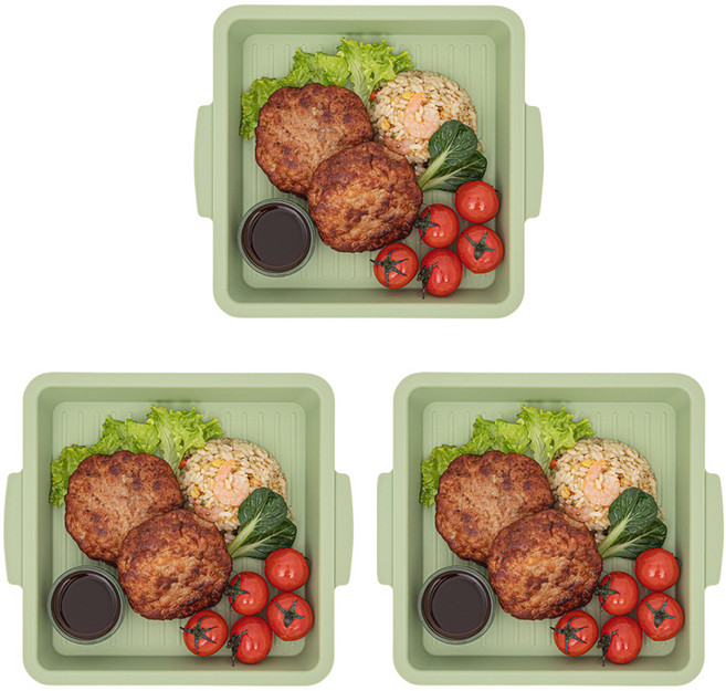 꾸밈 사각 플레이팅 접시, 3개, 단품, 올리브 그린