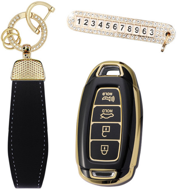 카템 엣지라인 풀커버 스마트키 케이스 세트, 블랙골드, 현대 H04
