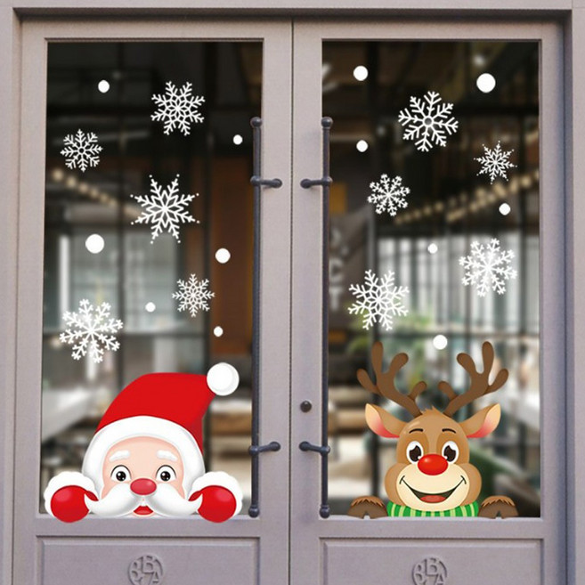 러블리팜 물로만 부착하는 크리스마스 무점착 윈도우 데코 스티커 2종 세트