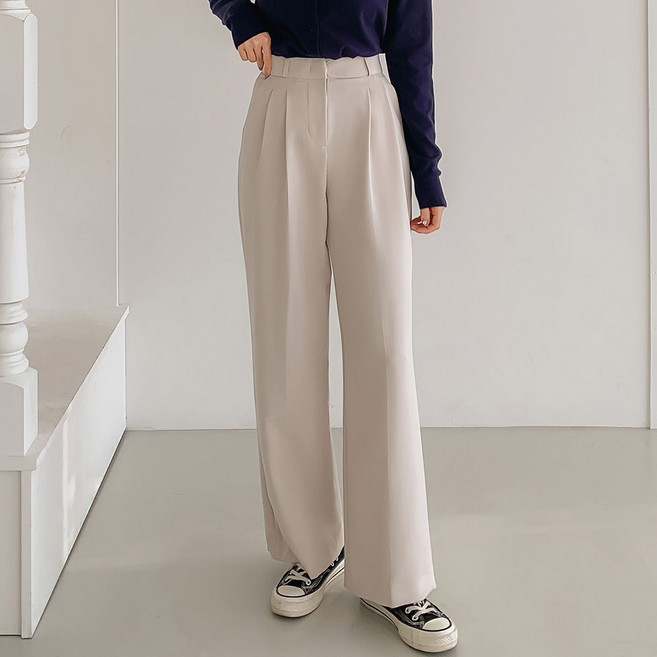 제이에이치스타일 여성용 롱/숏 기장 쫀쫀 투턱 와이드 스판 히든밴딩 하이웨스트 슬랙스 SJROK656