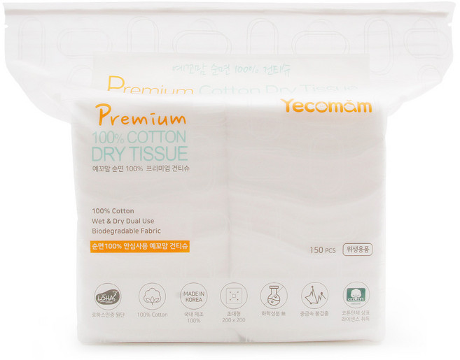 예꼬맘 시그니처 순면 아기 건티슈, 60g, 150매, 1개