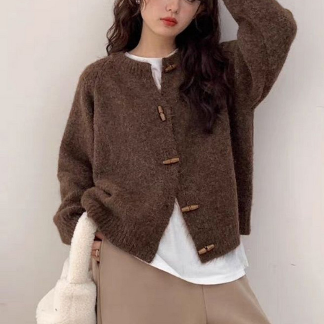 반야스토리 여성용 겨울 데일리 토글 버튼 니트 가디건 PP163