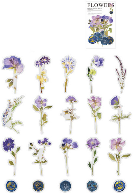 올리브파티 플라워 씰링 스티커 40p, 블루, 1개