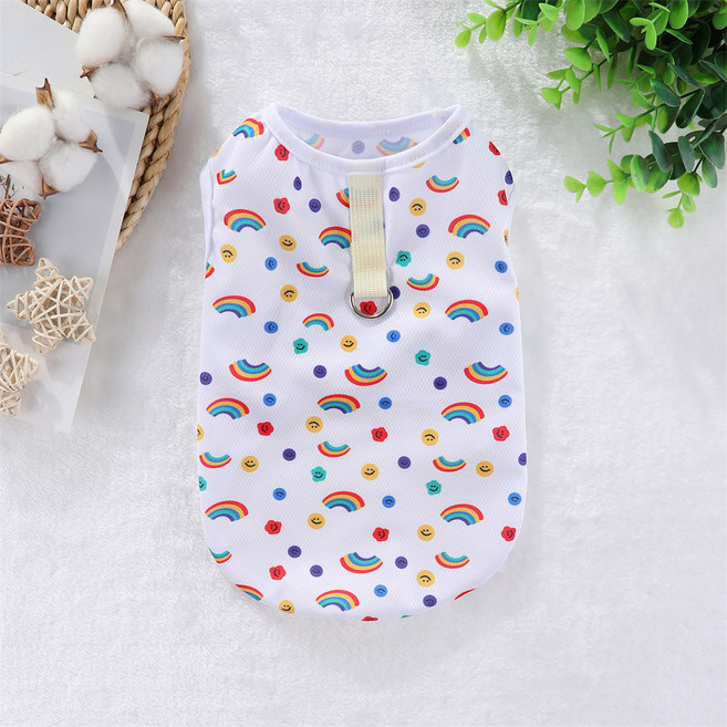 요런개 반려동물 신축성 메시 하네스 옷, NO 02 무지개, 1개