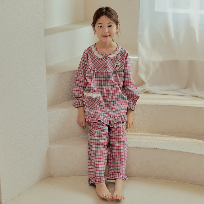 JJiniya Pony荷葉邊童款30支棉長袖睡衣套裝