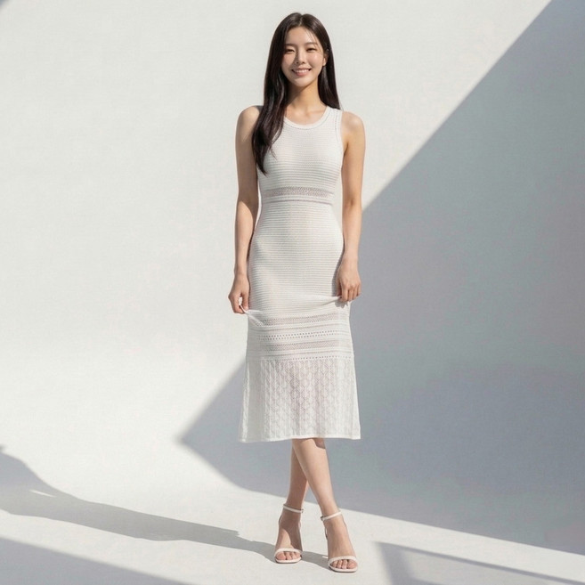 비비에모 모엘린 라운드넥 민소매 니트 원피스 12557