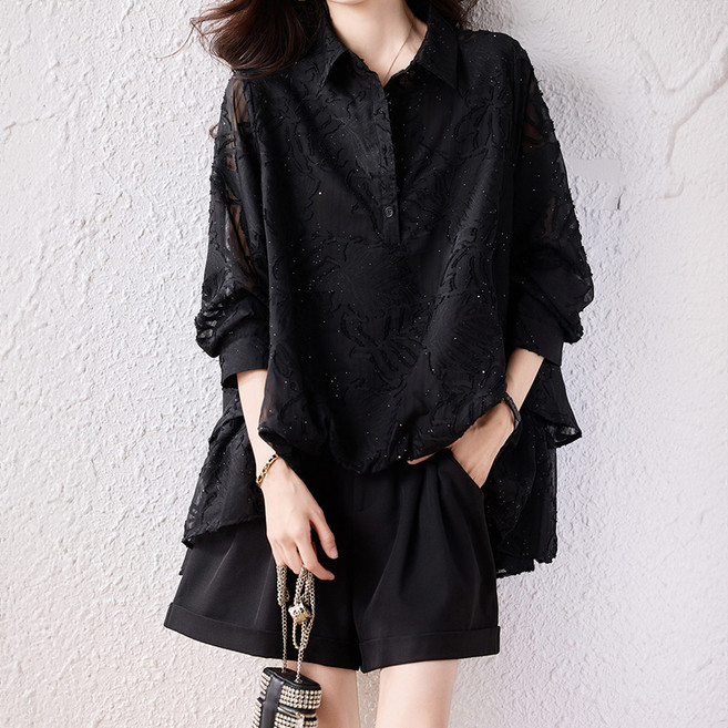 아뗄릭 로만다 빅사이즈 레이스 엠보싱 블라우스 11011