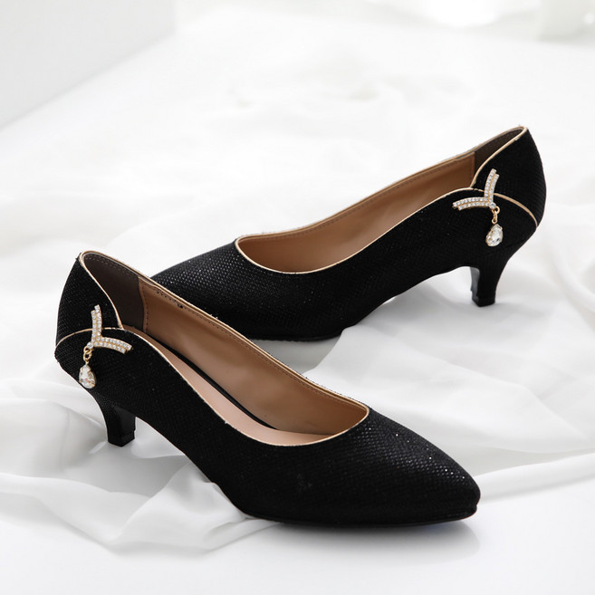 갓슈 글리터 패브릭 스틸레토 보석 미들힐 5cm