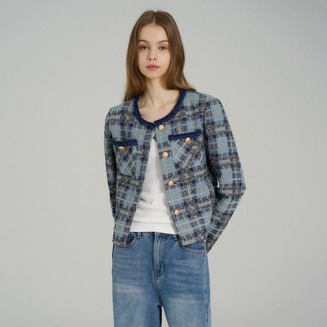 ab.plus 女款格紋金色鈕扣粗花呢外套 LSA5MJ36