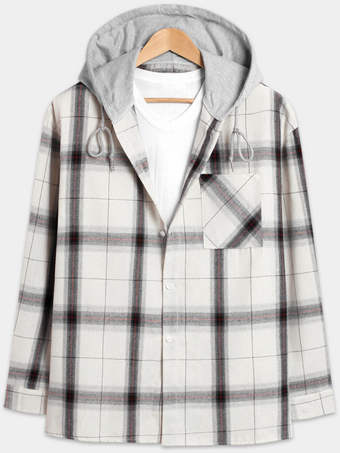 탑보이 체크 오버핏 절개 후드 긴팔셔츠 RT848