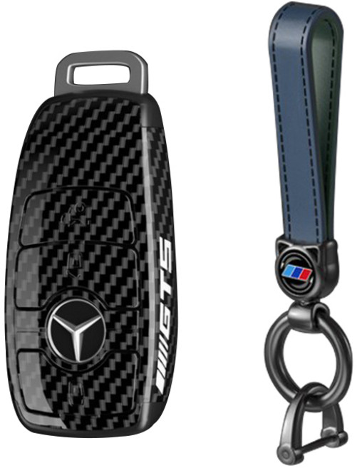 하마테 벤츠 스마트키 360도 충격보호 풀카본 키케이스 + 가죽 키홀더 세트, B타입 블랙, HMBM_B400