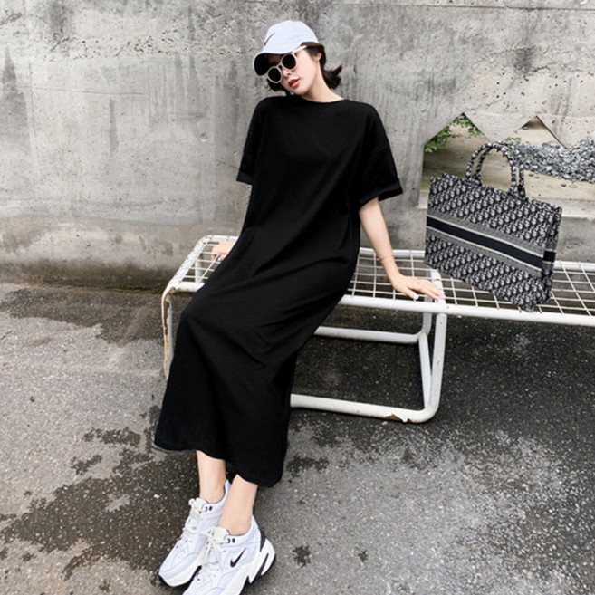 엘쏘 여성용 롱 옆트임 무지 라운지 웨어 반팔 원피스 빅사이즈 포함